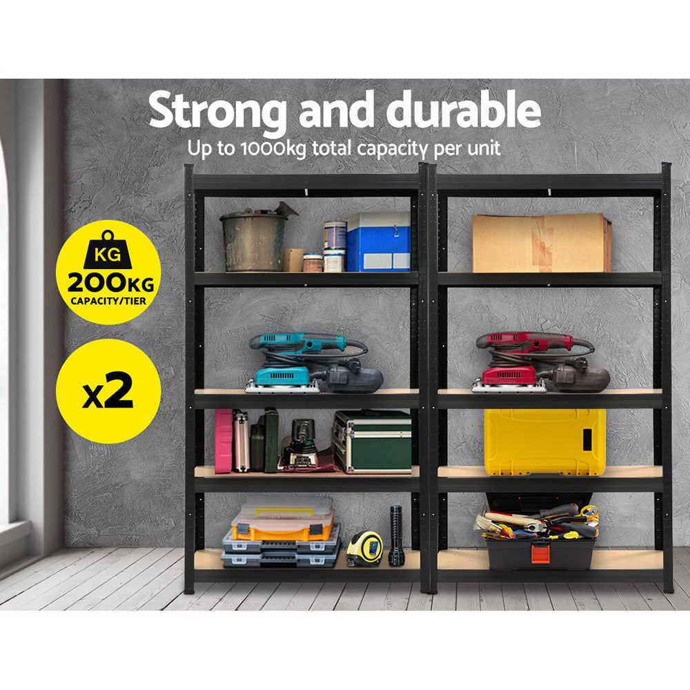 Giantz 2x1.8M Garage Shelving Rack Black Industrial Storage