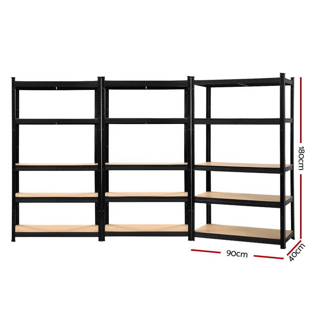 Giantz 3x1.8M Garage Shelving Rack Black Heavy-Duty Adjustable Storage