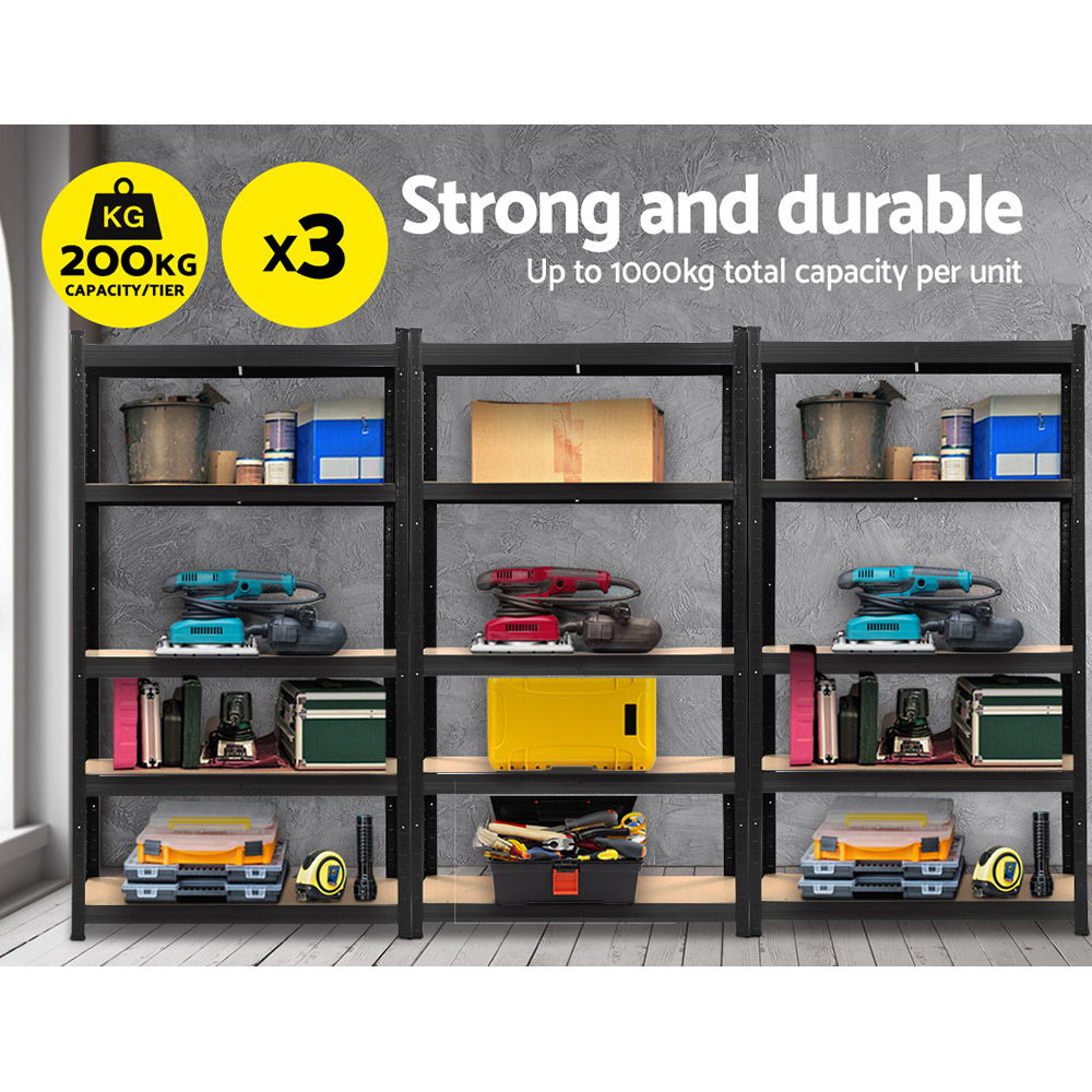 Giantz 3x1.8M Garage Shelving Rack Black Heavy-Duty Adjustable Storage