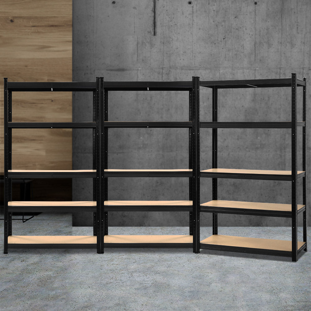 Giantz 3x1.8M Garage Shelving Rack Black Heavy-Duty Adjustable Storage