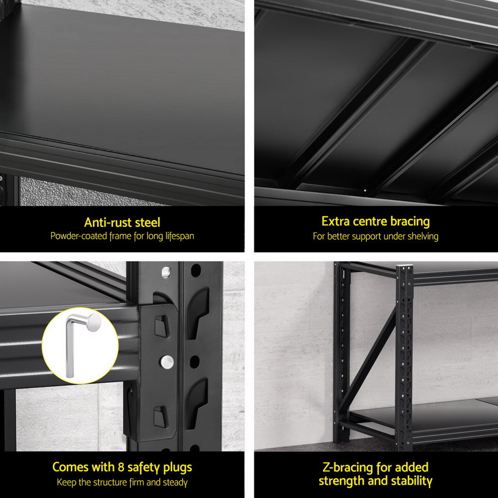 Giantz 1.5m Warehouse Garage Shelving Rack Black Steel