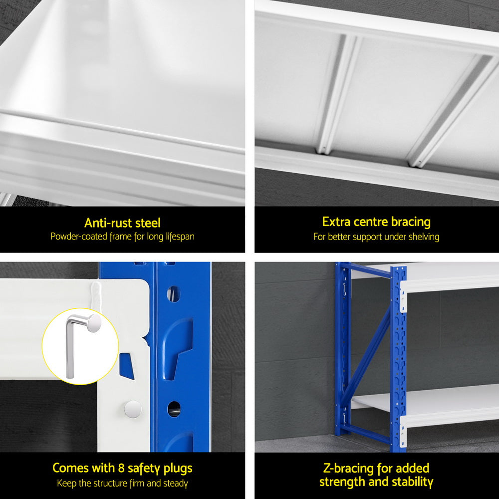 Giantz 2m Industrial Steel Shelving Rack Blue/Grey