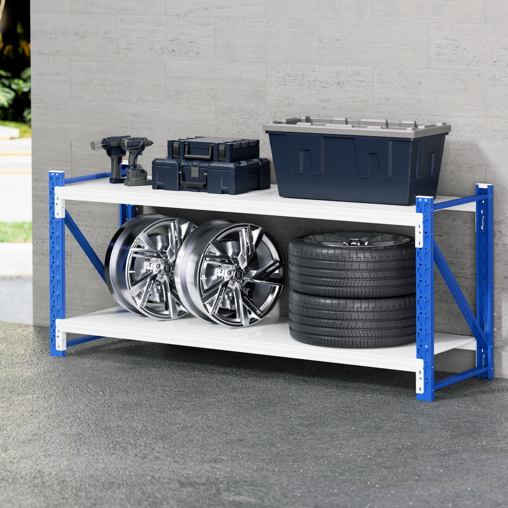 Giantz 2m Industrial Steel Shelving Rack Blue/Grey