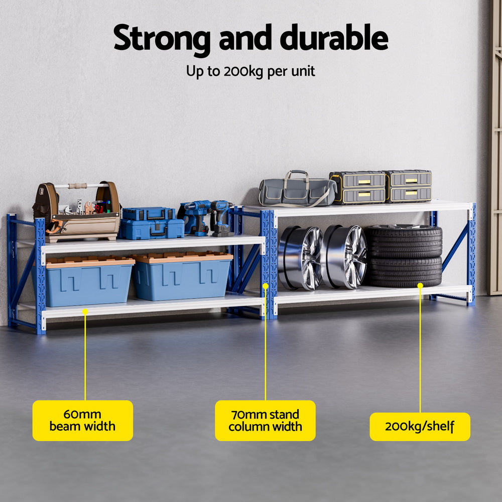 Giantz 2m Garage Shelving Workbench Rack Blue & Grey
