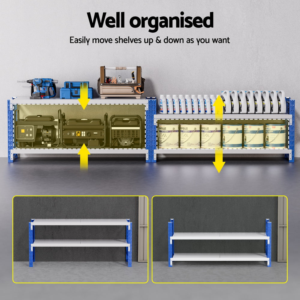 Giantz 2m Garage Shelving Workbench Rack Blue & Grey