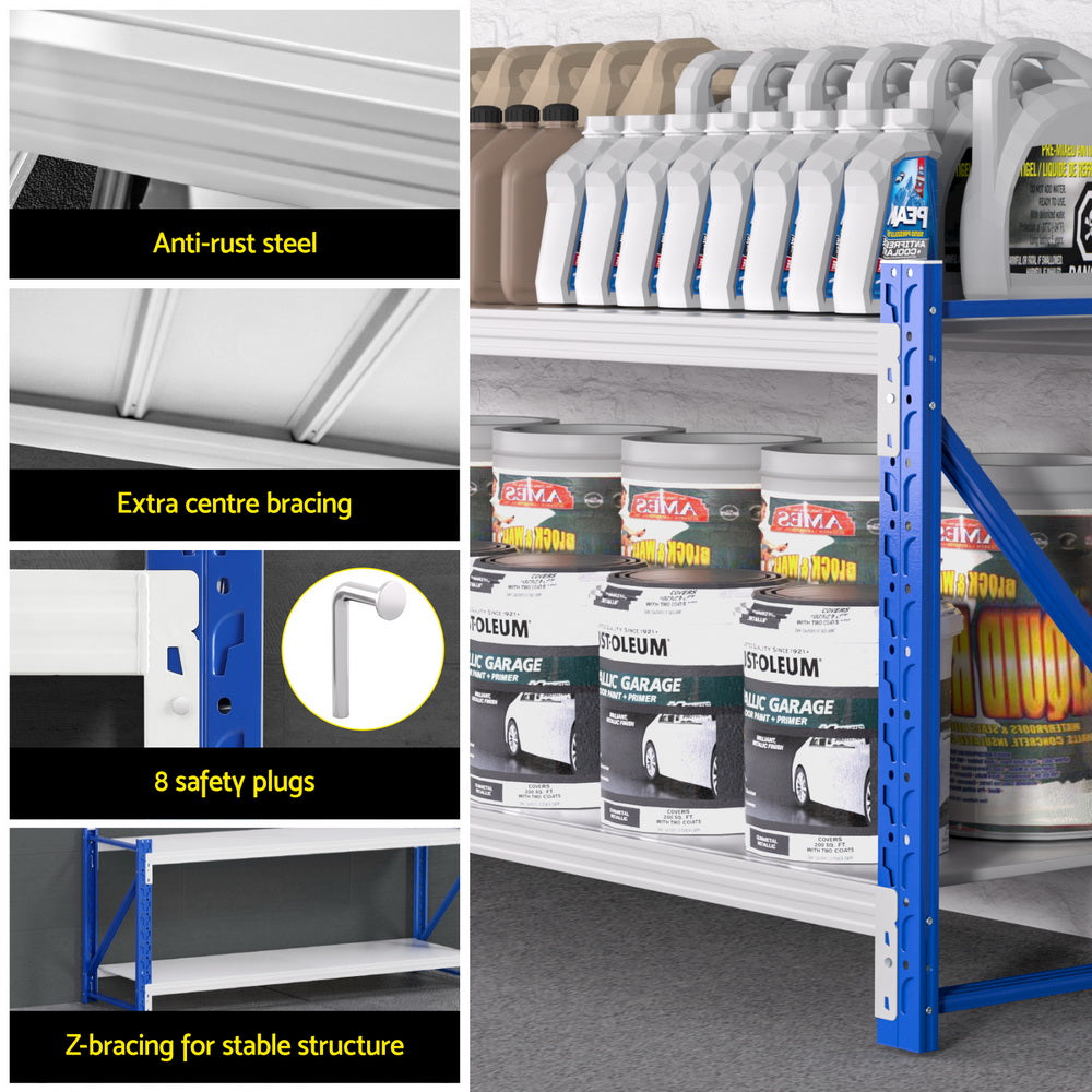 Giantz 2m Garage Shelving Workbench Rack Blue & Grey