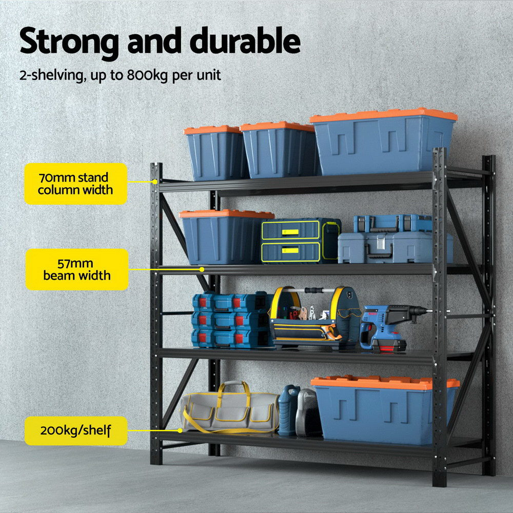 Giantz 4M Garage Shelving Rack Black Industrial Steel