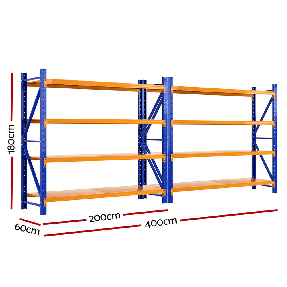 Giantz 4M Warehouse Shelving Rack Heavy-Duty Steel Orange/Blue