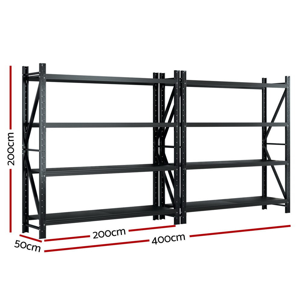 Giantz 4Mx2M Industrial Garage Shelving Rack Black