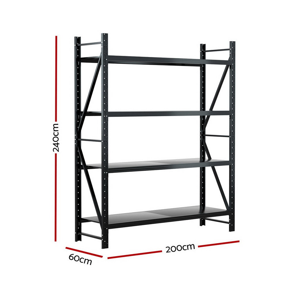 Giantz 2.4Mx2M Garage Shelving Rack Black Industrial Steel