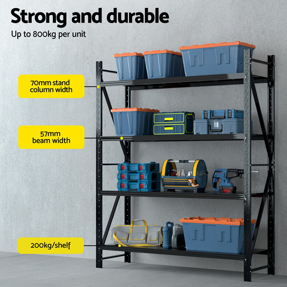 Giantz 2.4Mx2M Garage Shelving Rack Black Industrial Steel