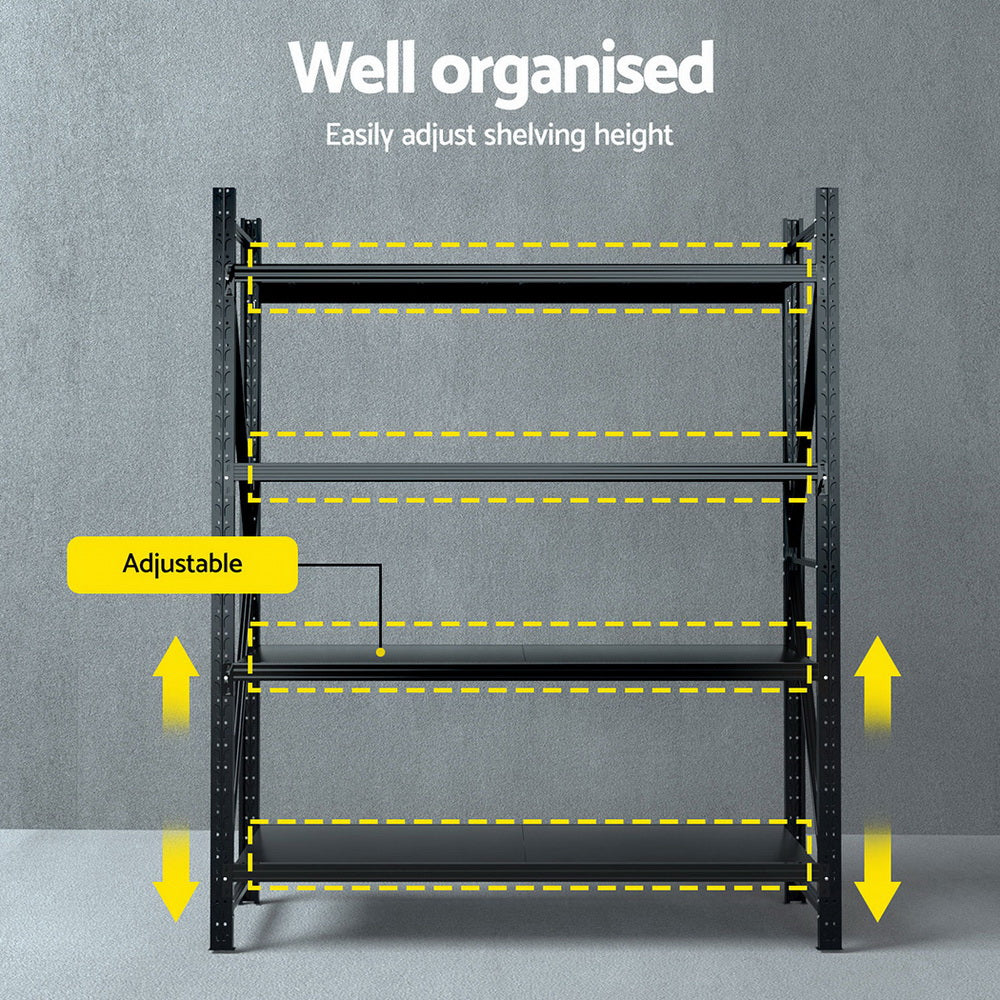 Giantz 2.4Mx2M Garage Shelving Rack Black Industrial Steel