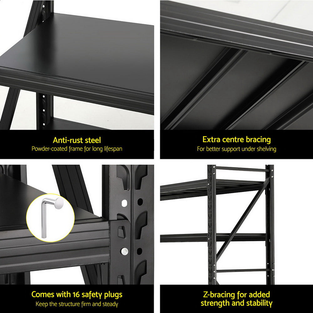 Giantz 2.4Mx2M Garage Shelving Rack Black Industrial Steel