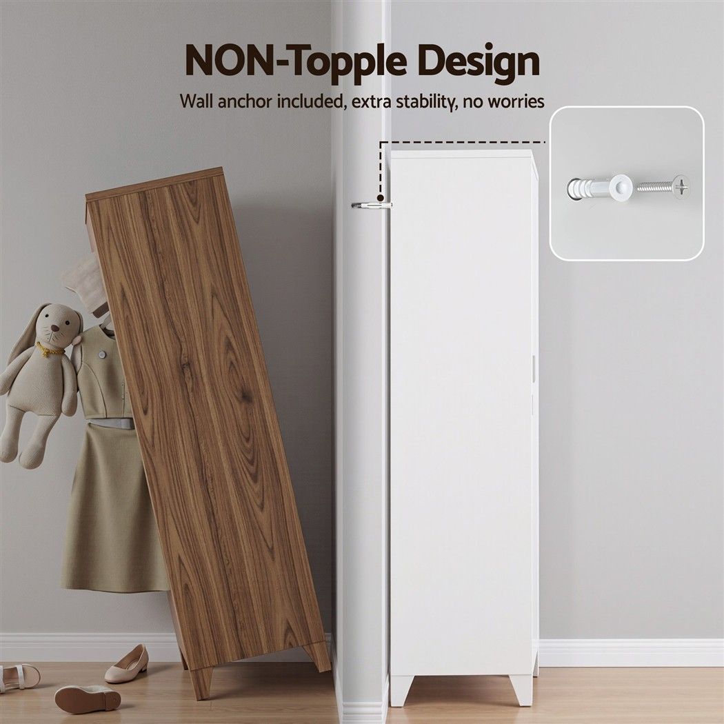 Artiss 2-Door Wardrobe Lockable Cabinet Storage Closet Hanging Rail Adjustable Shelves Cream White