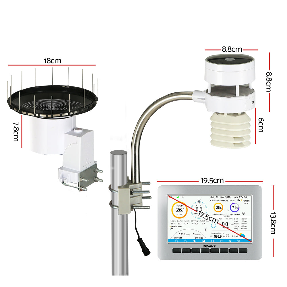 Devanti Outdoor Weather Station WiFi Ultrasonic Anemometer Solar Rain Gauge