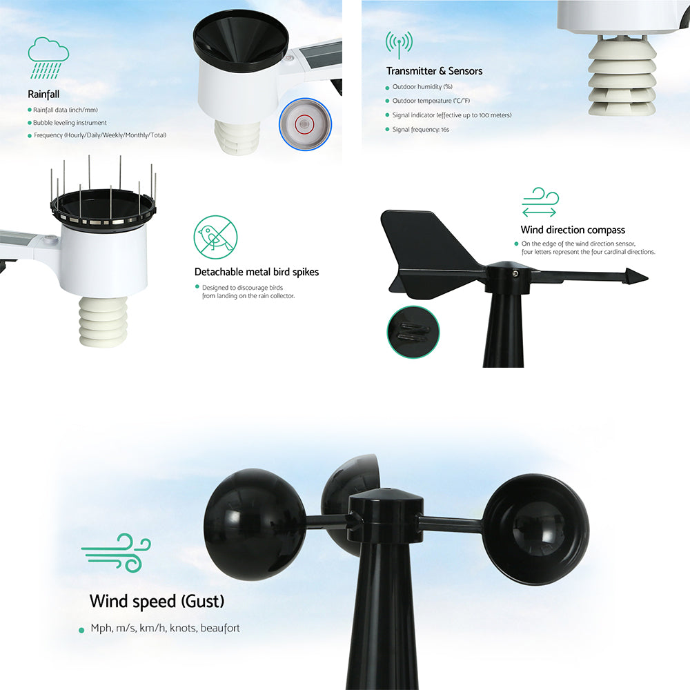 Devanti Wireless Weather Station Indoor Outdoor WiFi Solar Sensor