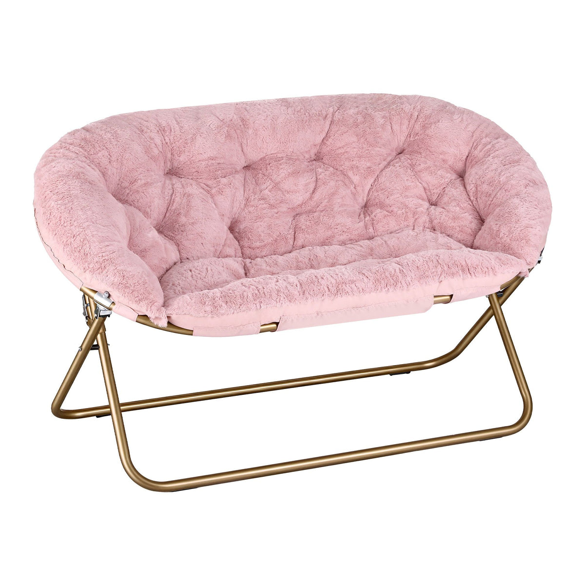 Artiss Double Saucer Chair Soft Faux Fur Lounge Foldable Oversize Chair for Bedroom Pink