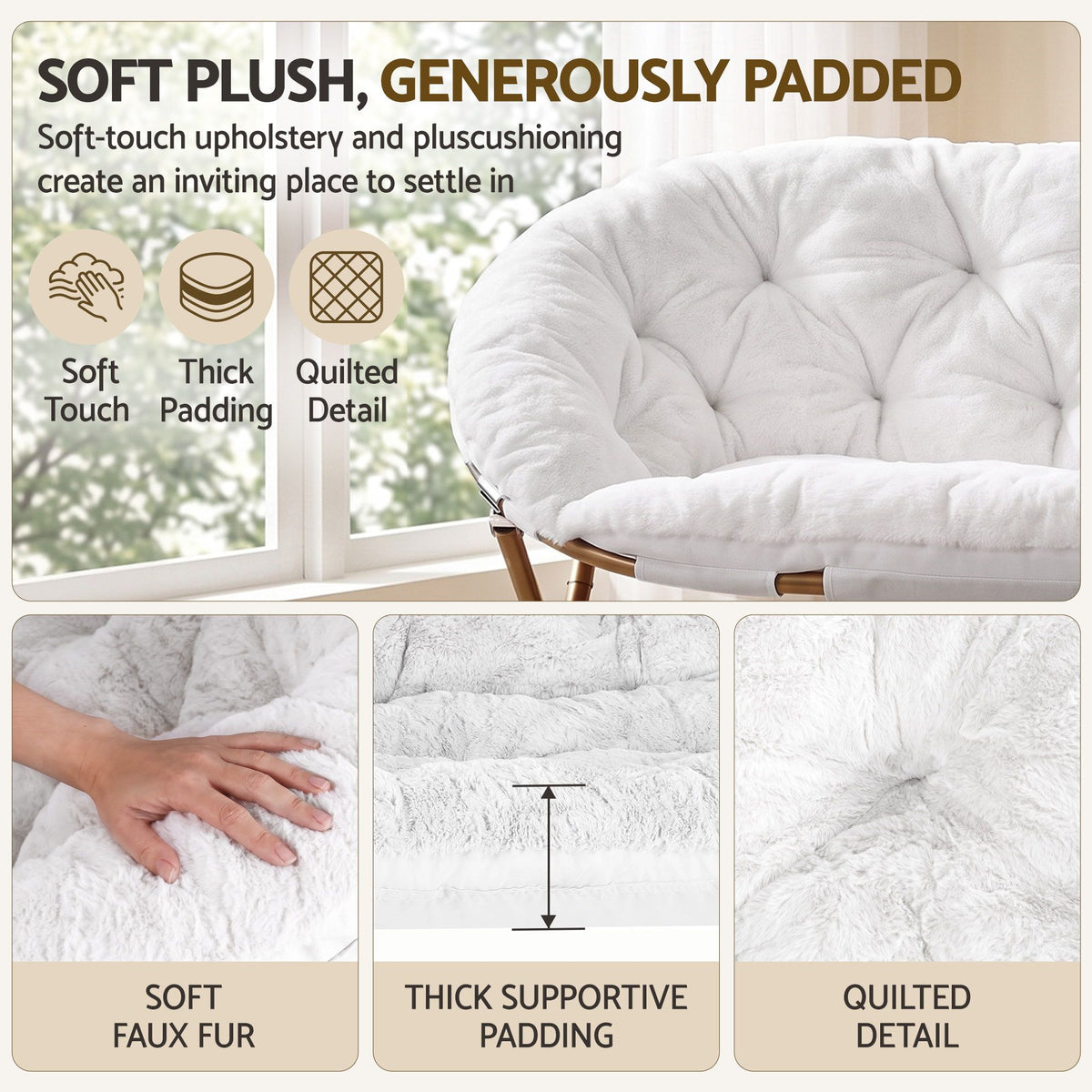 Artiss Double Saucer Chair Faux Fur Foldable Lounge White