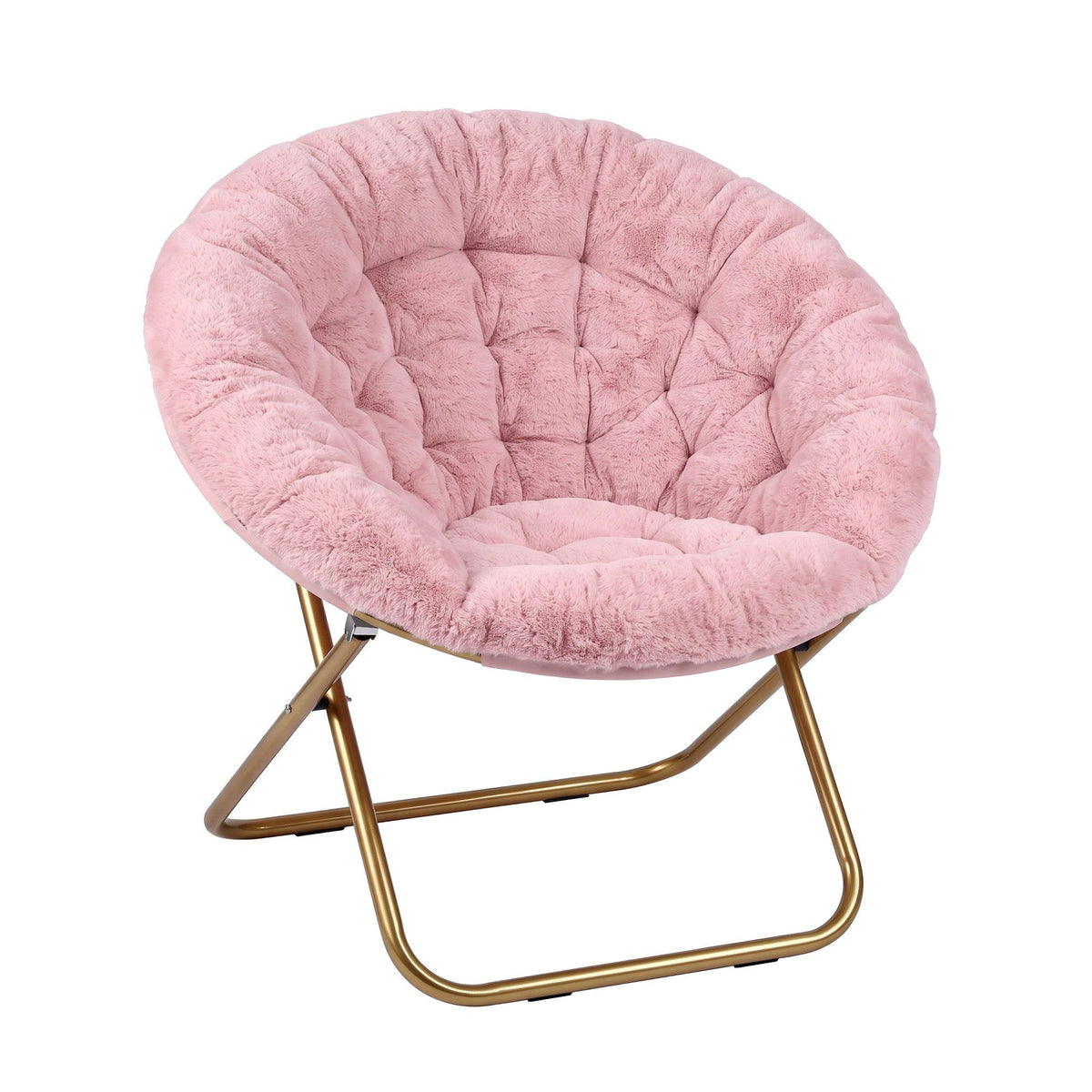 Artiss Cozy Saucer Chair Soft Faux Fur Folding Accent Chair for Bedroom Pink