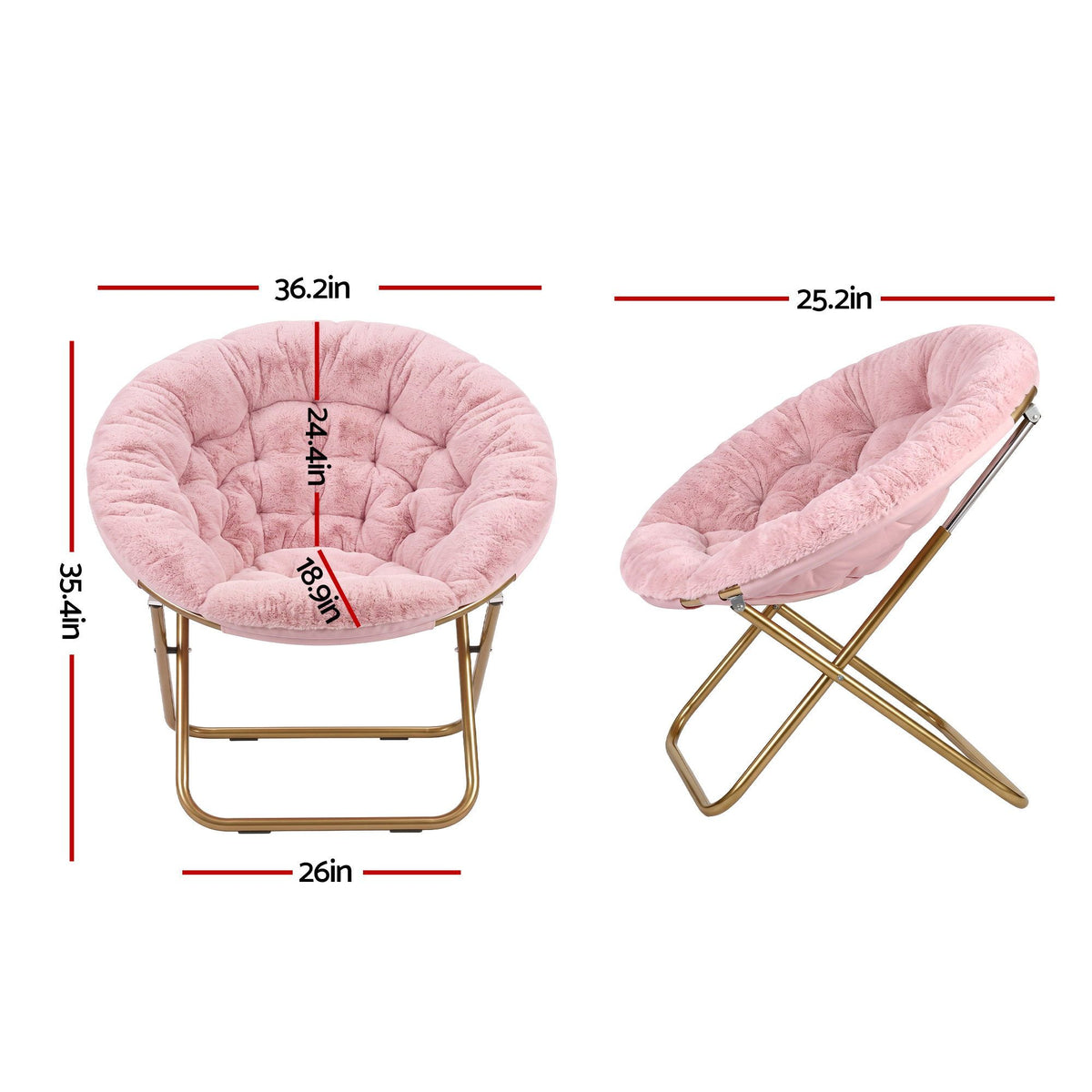 Artiss Cozy Saucer Chair Soft Faux Fur Folding Accent Chair for Bedroom Pink