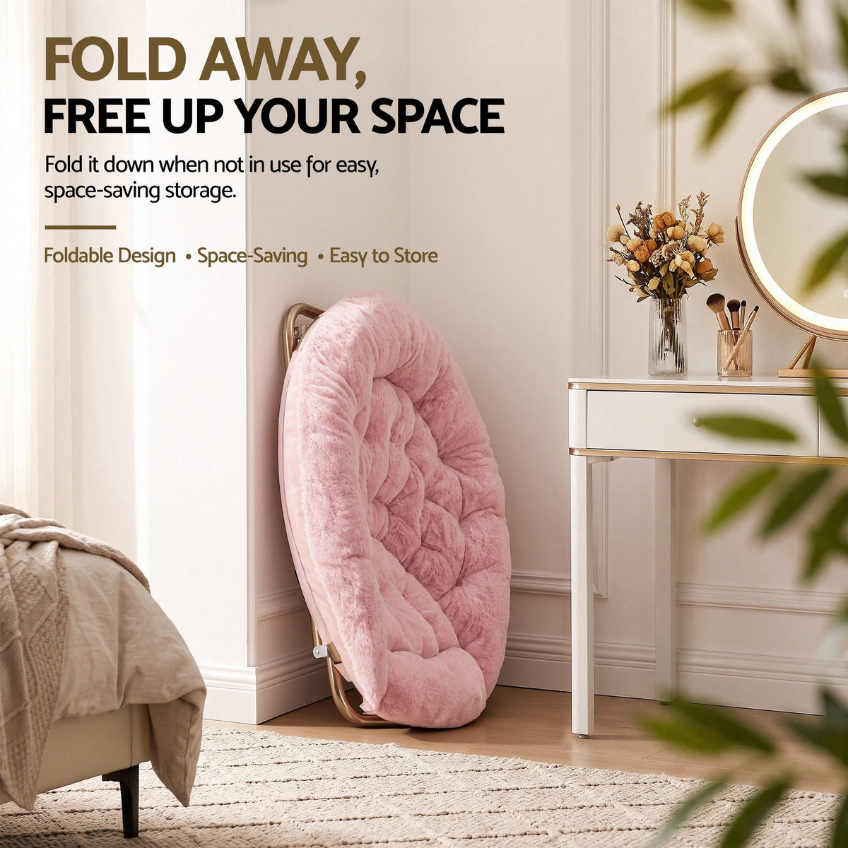Artiss Foldable Faux Fur Saucer Accent Chair Pink