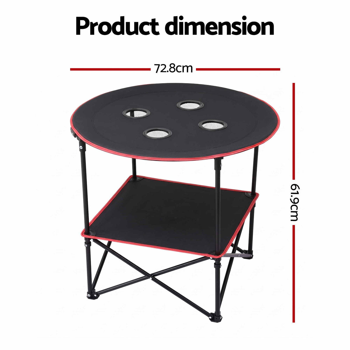 Weisshorn Folding Camping Table with 4 Cup Holders 73cm Black