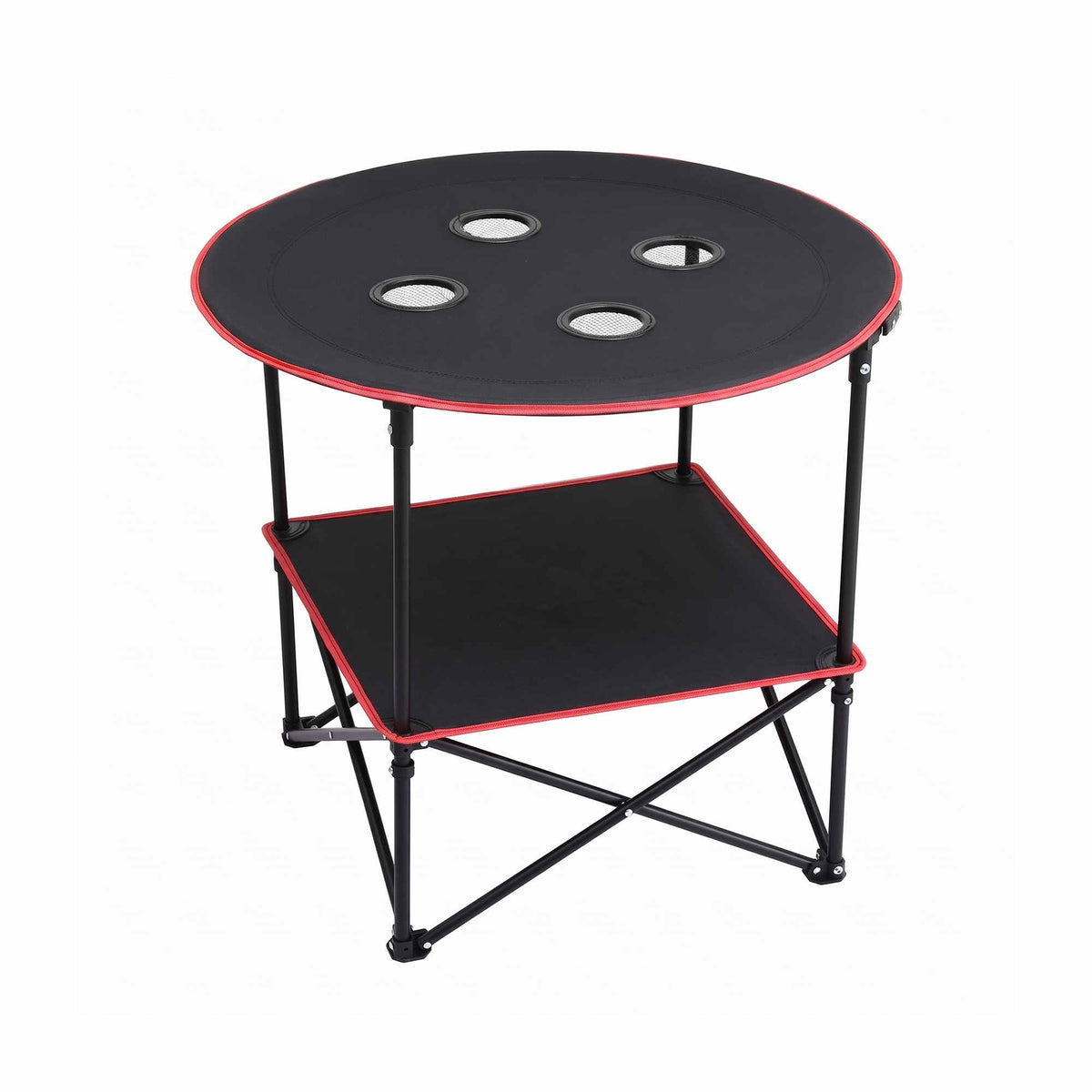 Weisshorn Folding Camping Table with 4 Cup Holders 73cm Black