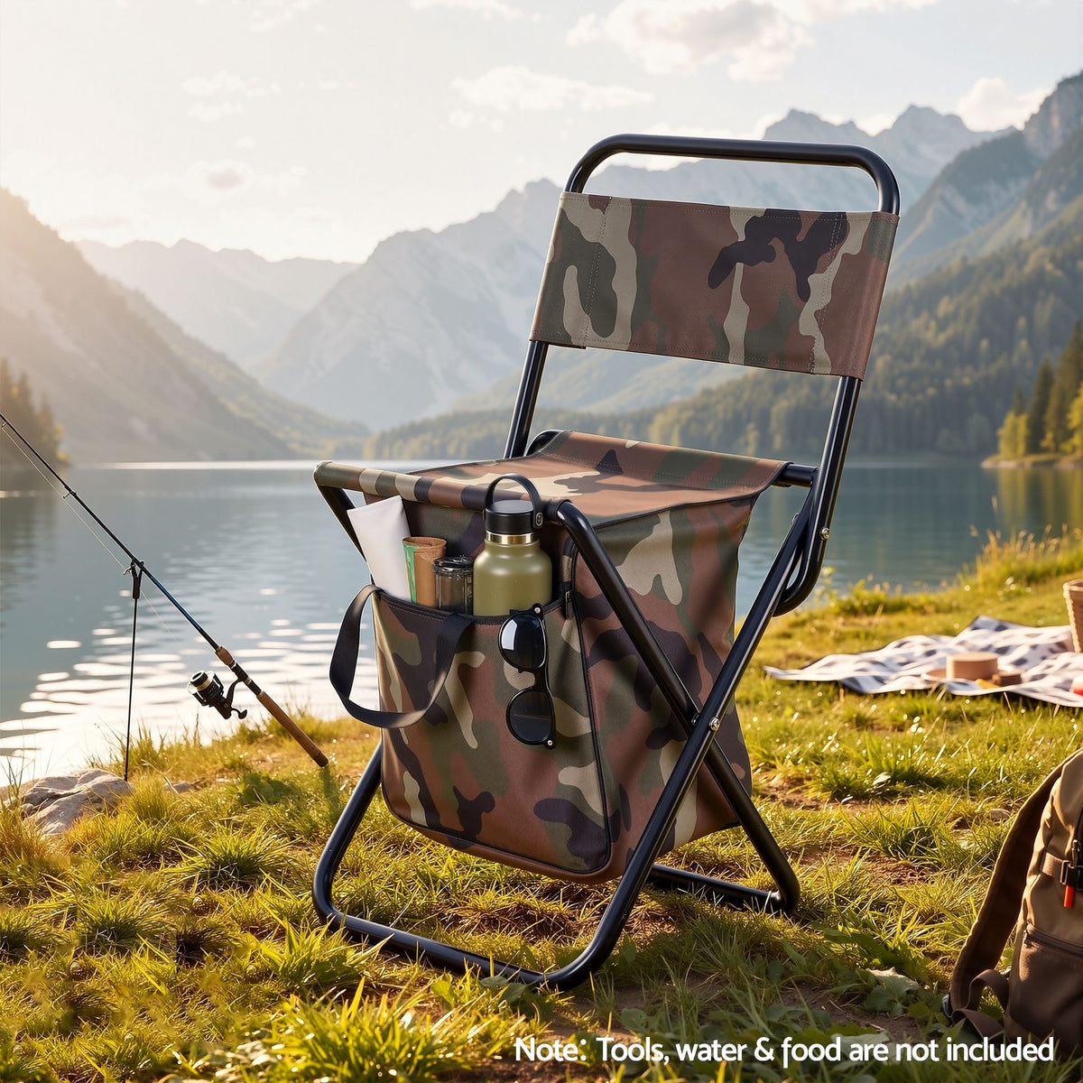 Weisshorn Camping Chair with Storage Bag 600D Oxford Iron Camo 60CM