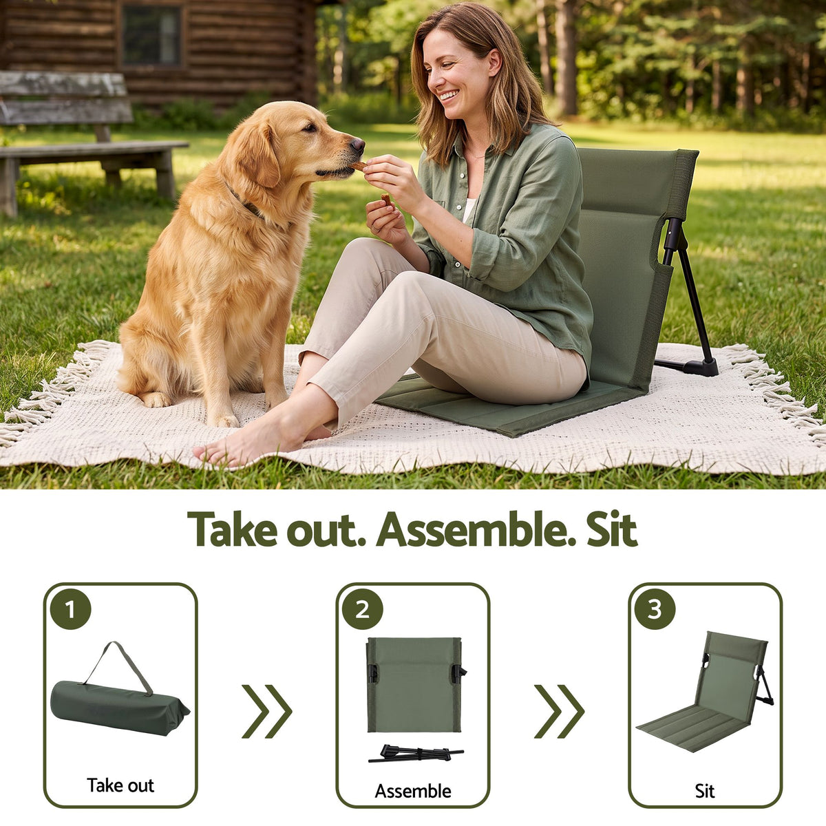 Weisshorn Foldable Low Camping Chair Green Aluminium Frame
