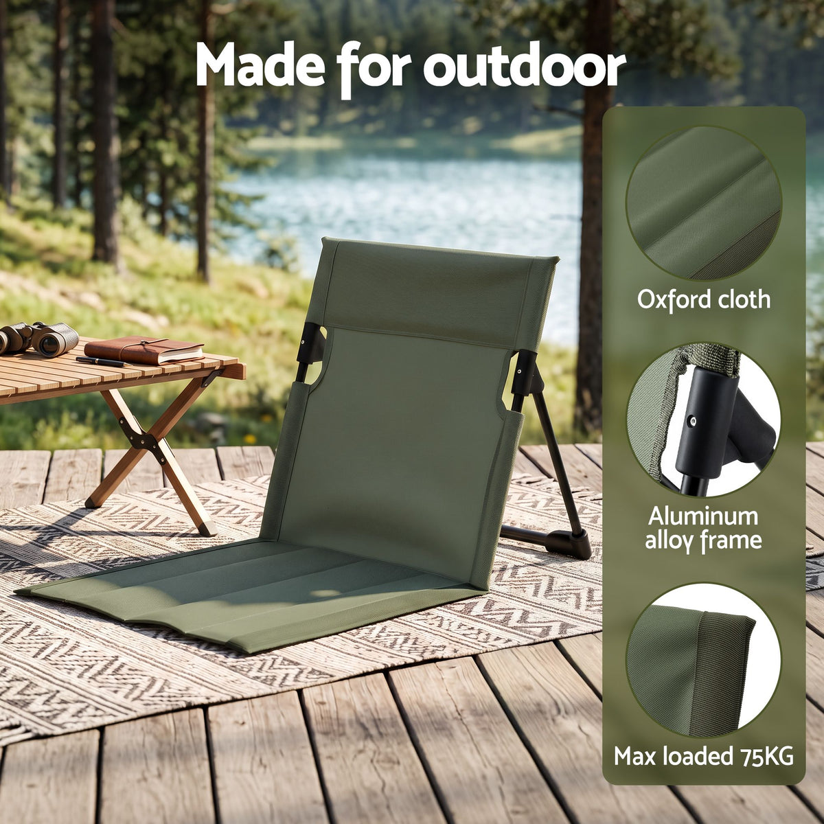 Weisshorn Foldable Low Camping Chair Green Aluminium Frame
