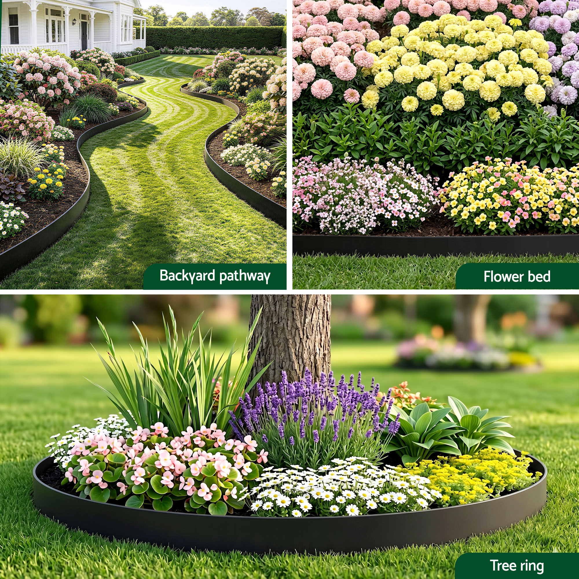 Green Fingers Garden Edging 33ft 30pcs Flexible Garden Border Plastic Lawn Edging Black