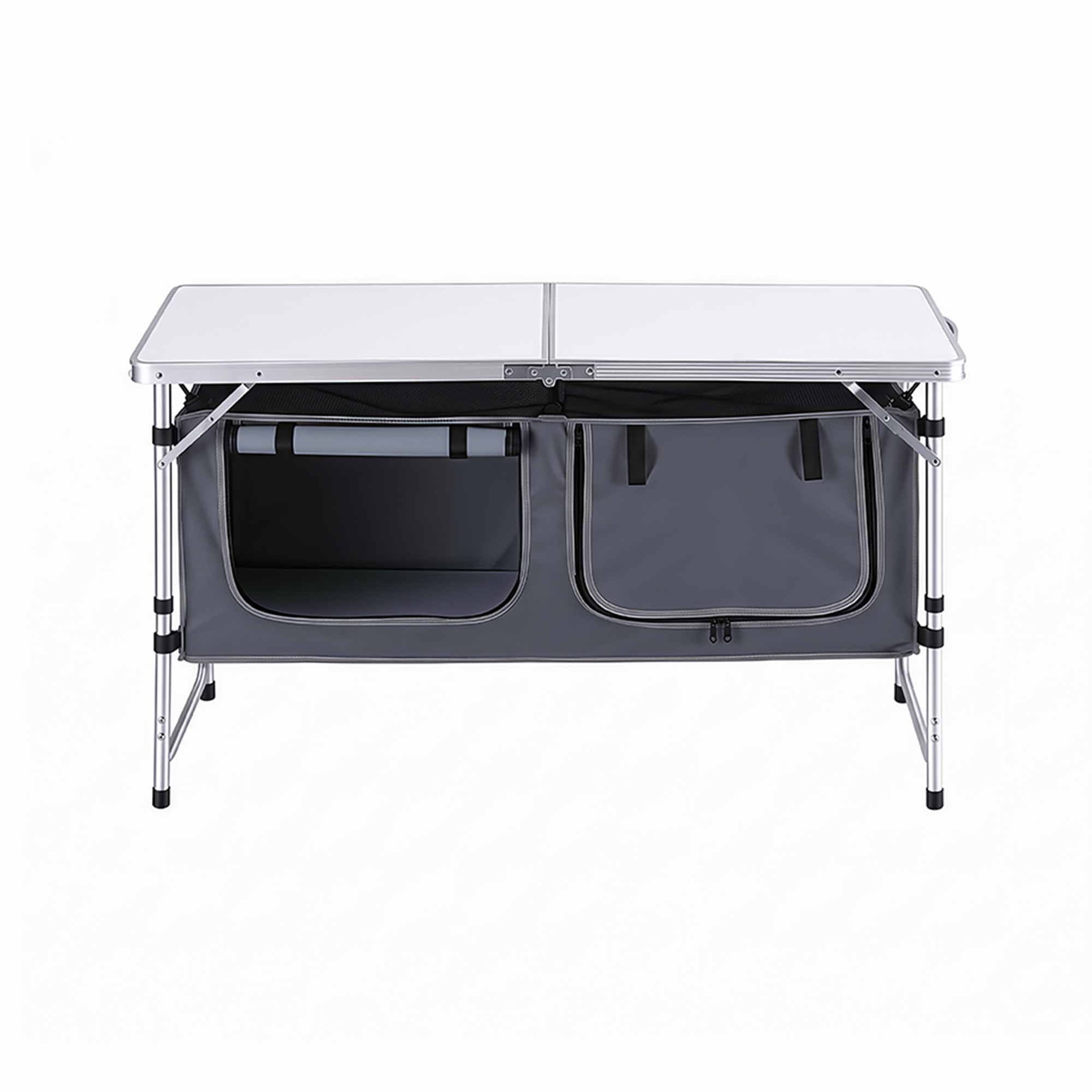 Weisshorn Camping Table Adjustable Storage Cabinet Aluminum MDF 120cm Grey