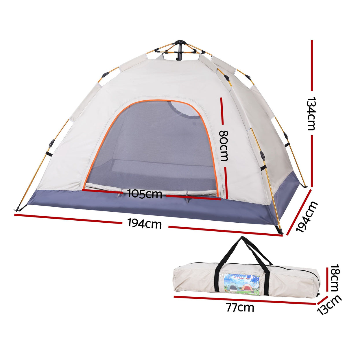 Weisshorn Auto Instant Pop Up Camping Tent 2 Person Beige