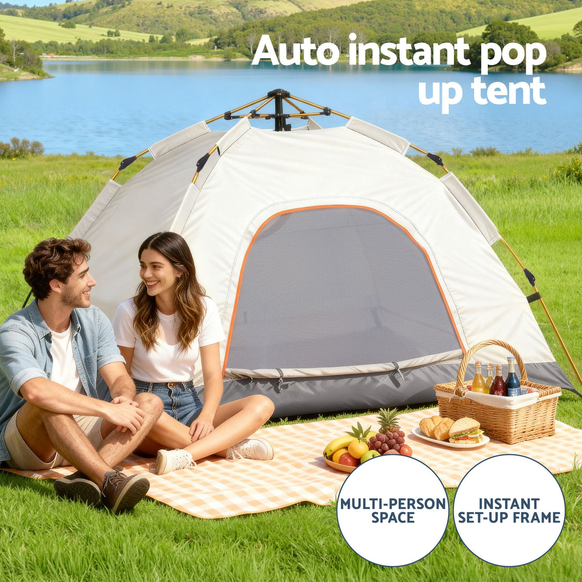 Weisshorn Auto Instant Pop Up Camping Tent 2 Person Beige
