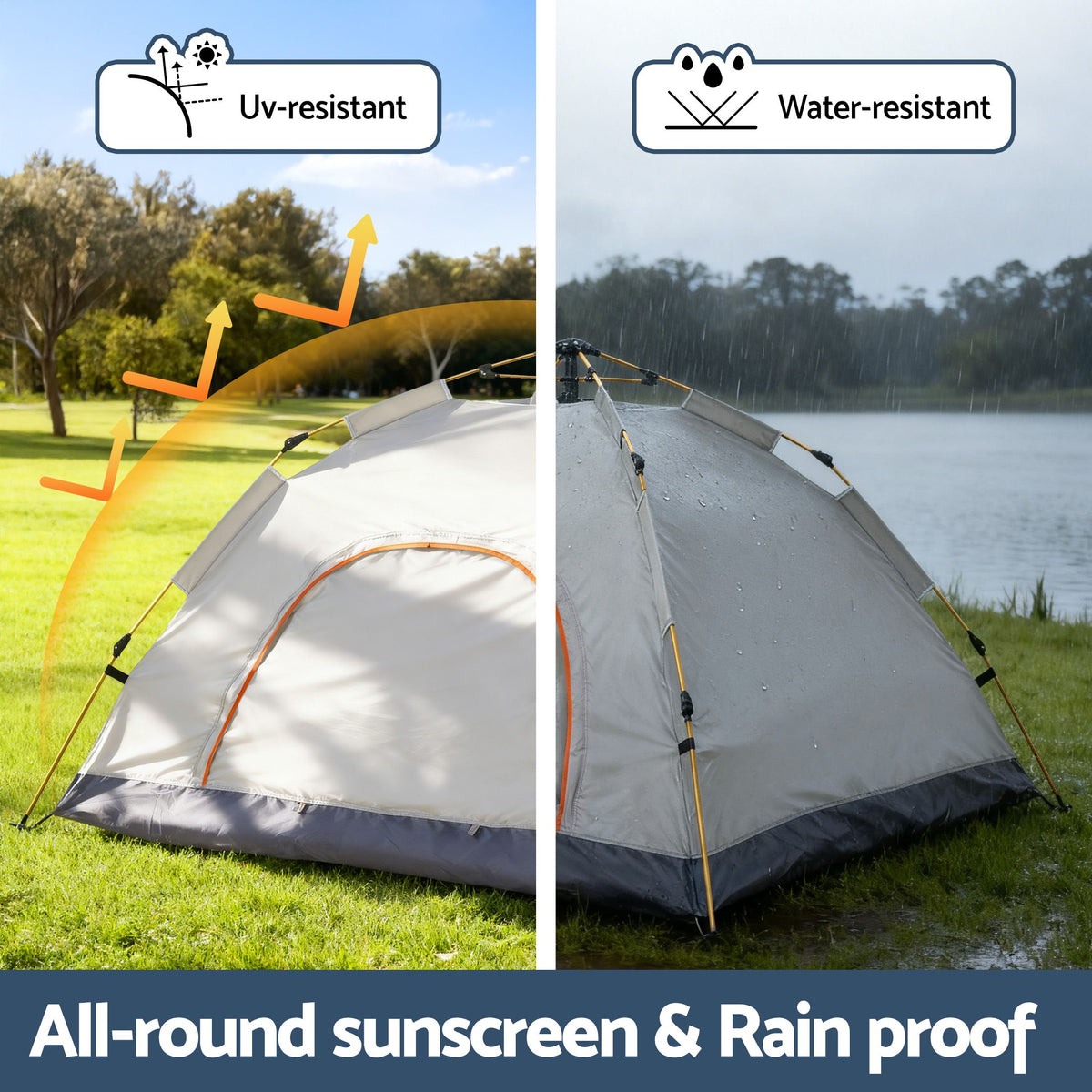 Weisshorn Auto Instant Pop Up Camping Tent 2 Person Beige