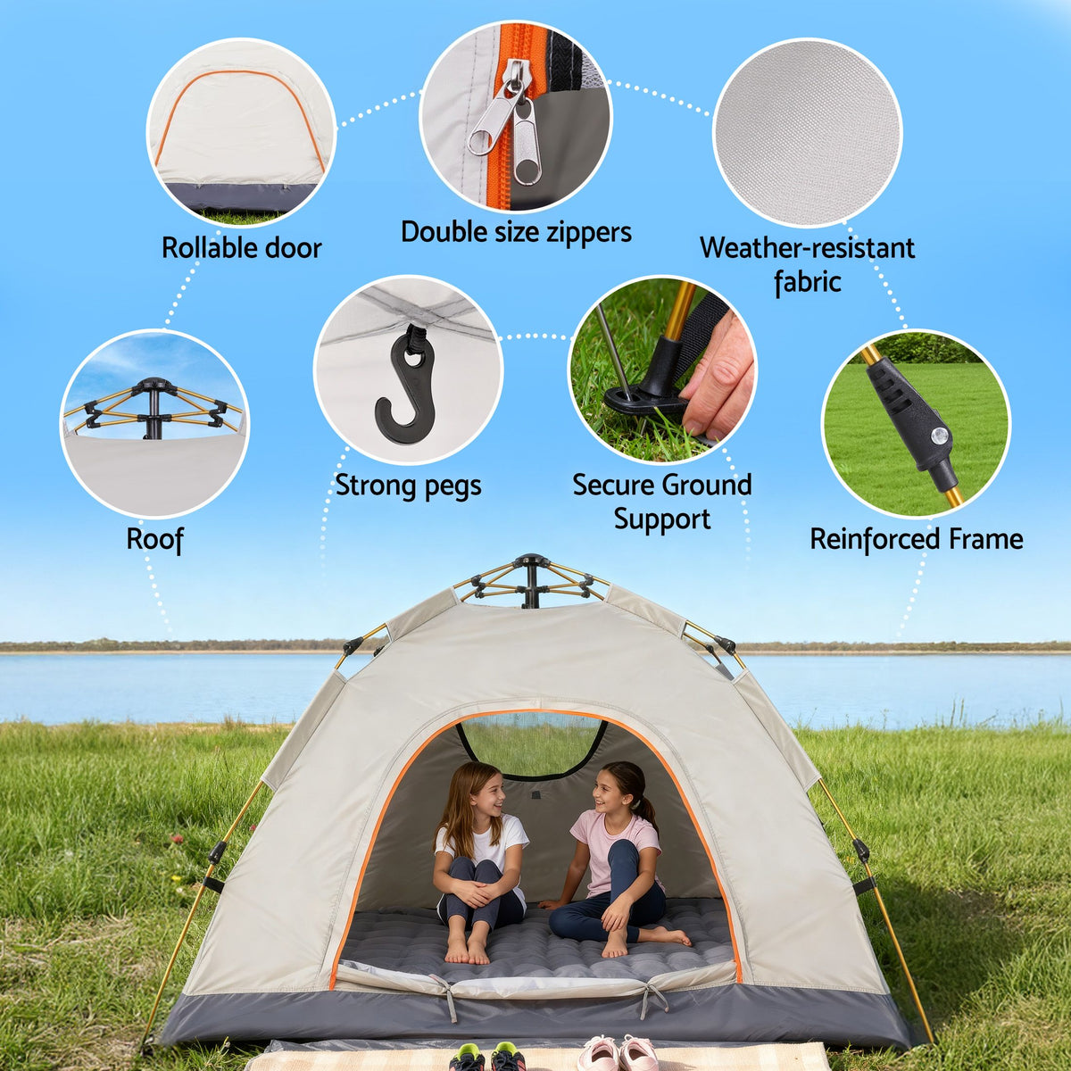 Weisshorn Auto Instant Pop Up Camping Tent 2 Person Beige