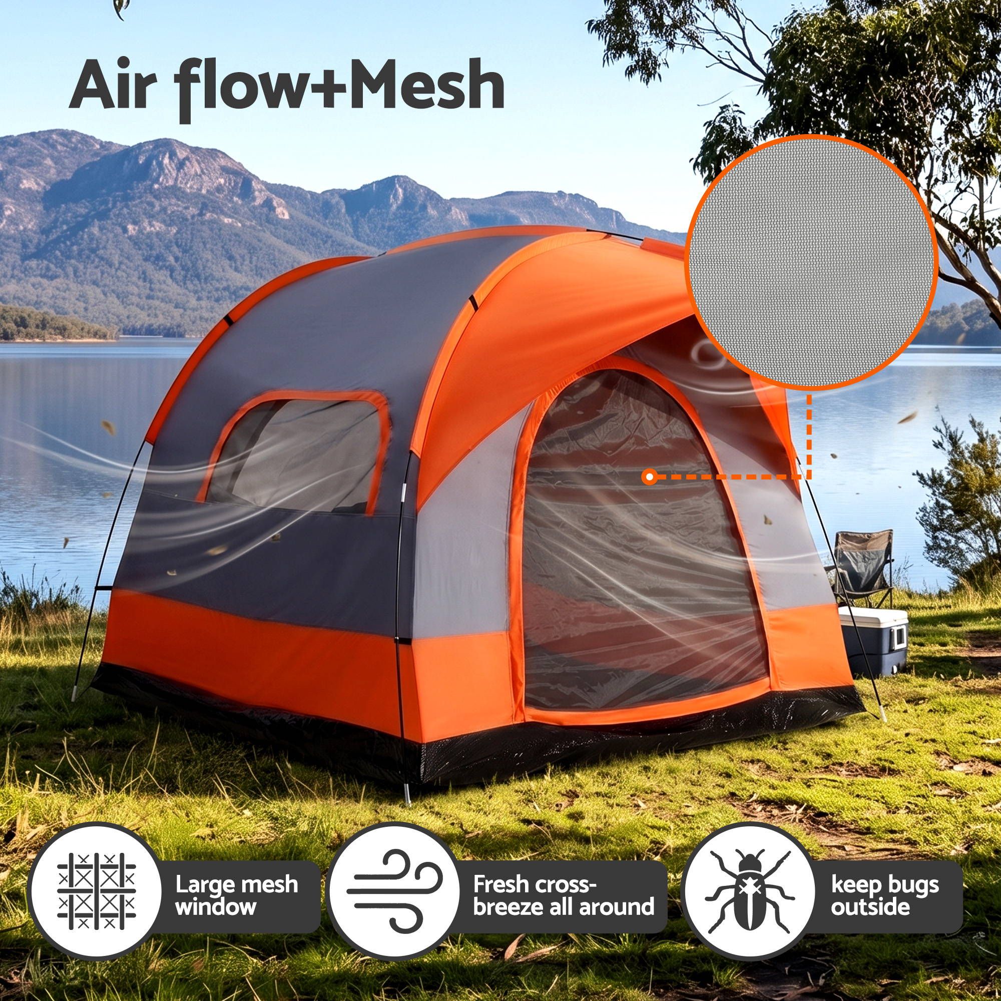 Weisshorn Camping Tent SUV Family Camping Car Tent 6-8 Person 250cm Orange