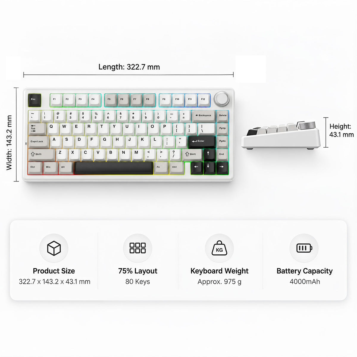 SOLAKAKA A75 75% Gasket Mechanical Keyboard Tri-Mode Hot-Swap Knob