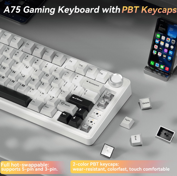 SOLAKAKA A75 75% Gasket Mechanical Keyboard Tri-Mode Hot-Swap Knob