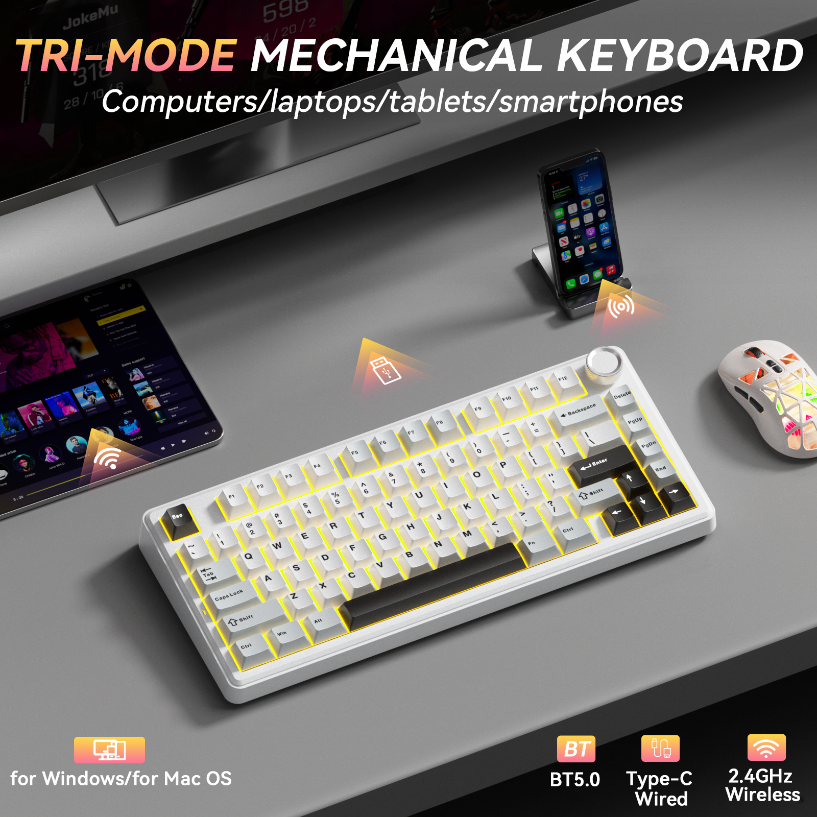 SOLAKAKA A75 75% Gasket Mechanical Keyboard Tri-Mode Hot-Swap Knob