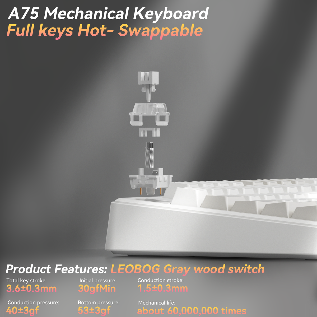 SOLAKAKA A75 75% Gasket Mechanical Keyboard Tri-Mode Hot-Swap Knob
