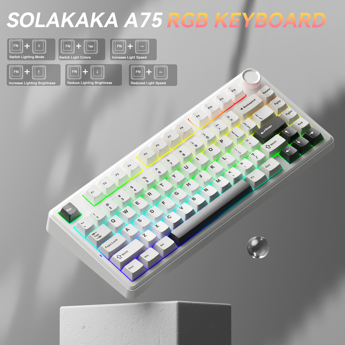 SOLAKAKA A75 75% Gasket Mechanical Keyboard Tri-Mode Hot-Swap Knob