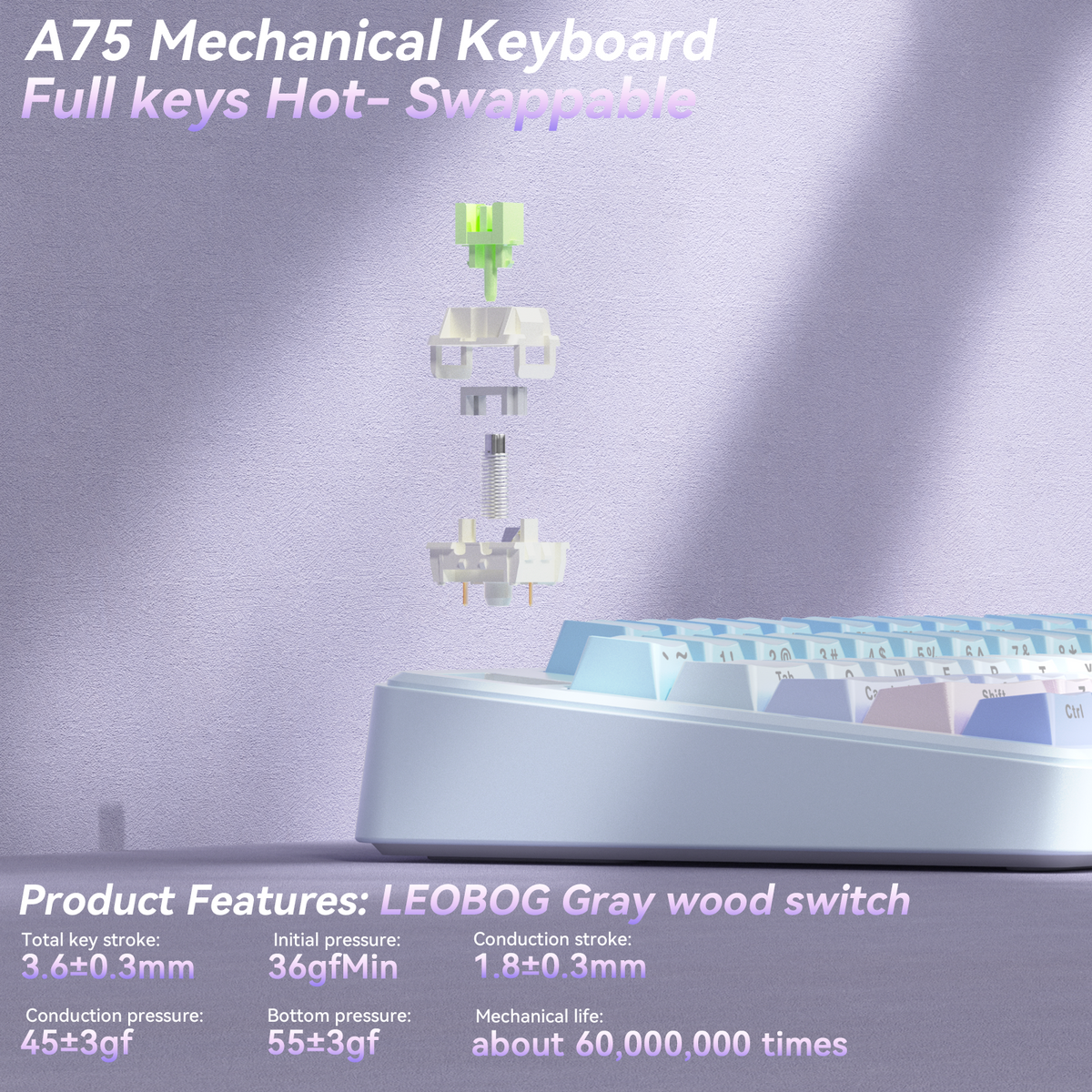 SOLAKAKA A75 75% Gasket Mechanical Keyboard Tri-Mode Hot-Swap Knob