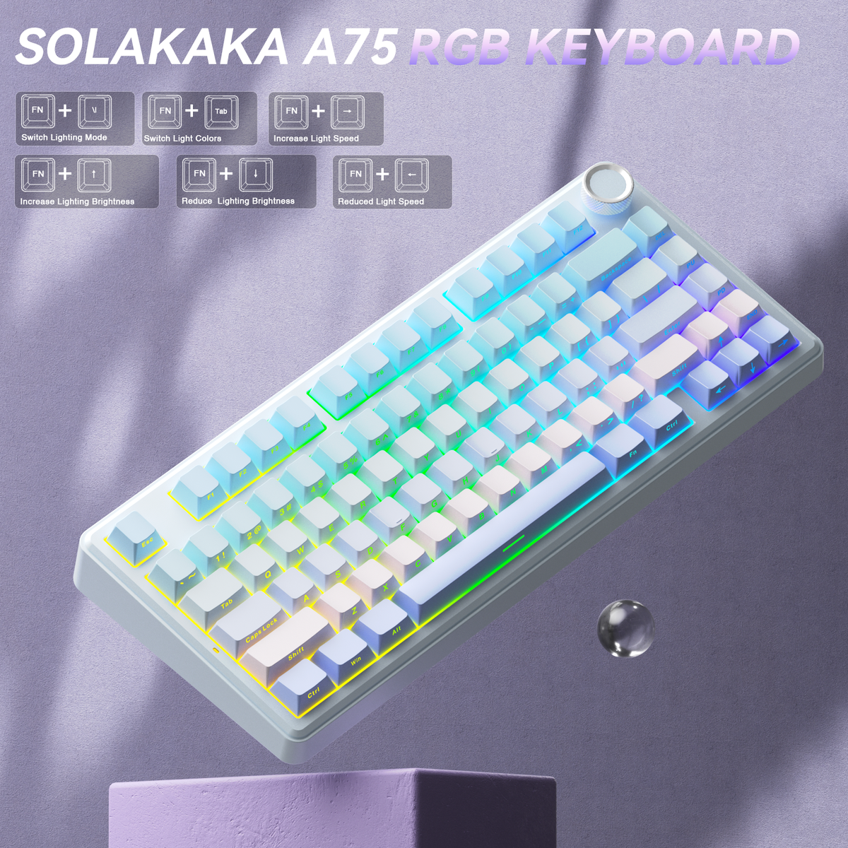 SOLAKAKA A75 75% Gasket Mechanical Keyboard Tri-Mode Hot-Swap Knob