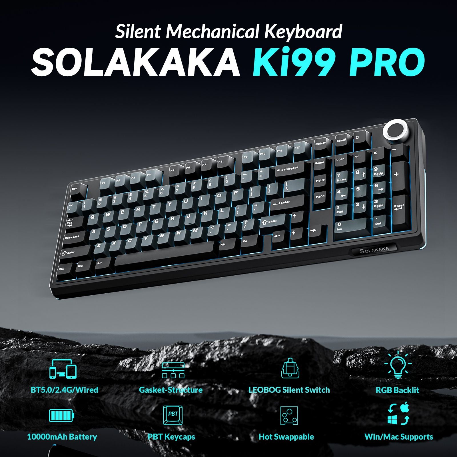 SOLAKAKA Ki99 Pro 99-Key Gasket Mechanical Keyboard Tri-Mode Hot-Swap Knob