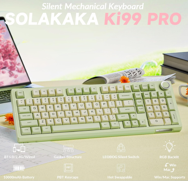 SOLAKAKA Ki99 Pro 99-Key Gasket Mechanical Keyboard Tri-Mode Hot-Swap Knob