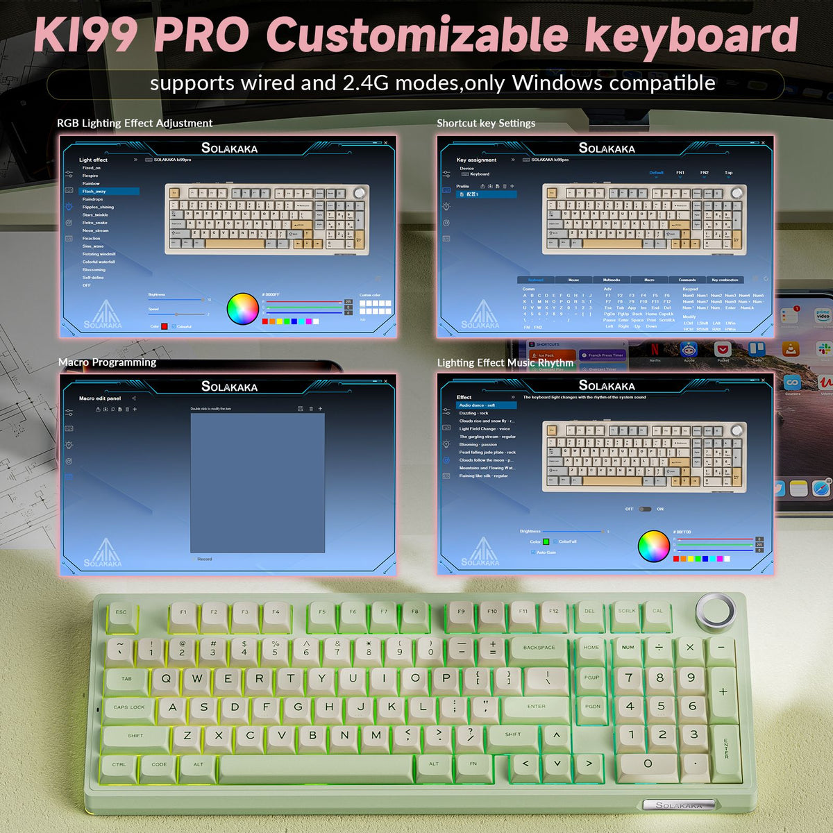 SOLAKAKA Ki99 Pro 99-Key Gasket Mechanical Keyboard Tri-Mode Hot-Swap Knob