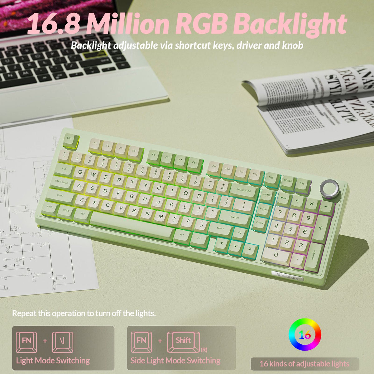 SOLAKAKA Ki99 Pro 99-Key Gasket Mechanical Keyboard Tri-Mode Hot-Swap Knob