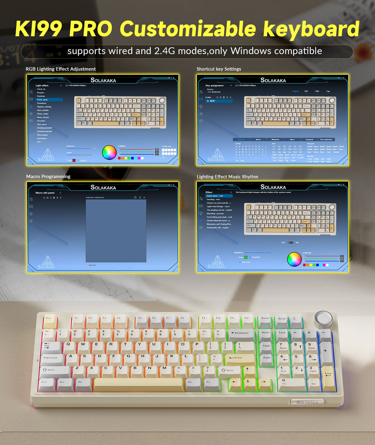 SOLAKAKA Ki99 Pro 99-Key Gasket Mechanical Keyboard Tri-Mode Hot-Swap Knob