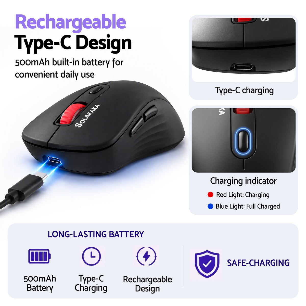 SOLAKAKA SM66 Silent Wireless Mouse Bluetooth 2.4GHz 7 Buttons
